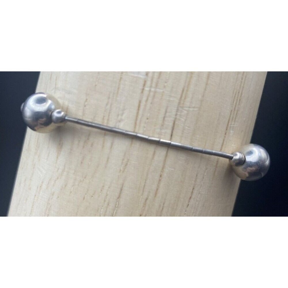 SW Bracelet Liquid Silver Tested 925 Sterling 7.5' 3g Vintage Bead Unisex Barrel - Picture 4 of 13
